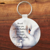 Psalm 91:4 Wings Gods beschermings Bijbelscriptie Sleutelhanger (Voorkant)