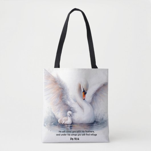 Psalm 91:4 Wings Gods beschermings Bijbelscriptie Tote Bag (Voorkant)