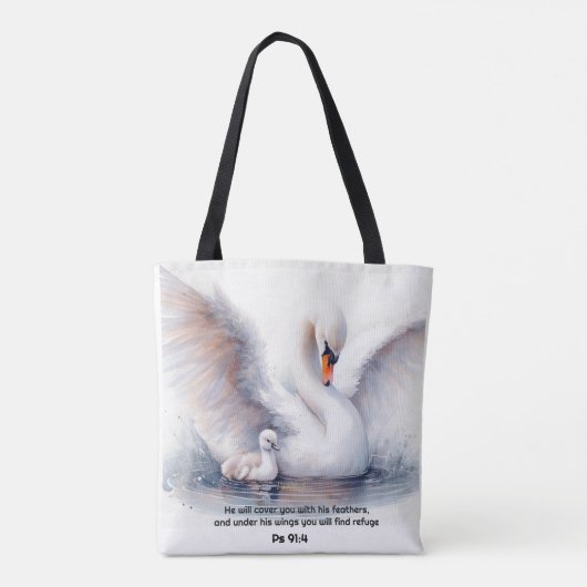Psalm 91:4 Wings Gods beschermings Bijbelscriptie Tote Bag (Achterkant)