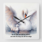 Psalm 91:4 Wings Gods beschermings Bijbelscriptie Vierkante Klok (Voorkant)