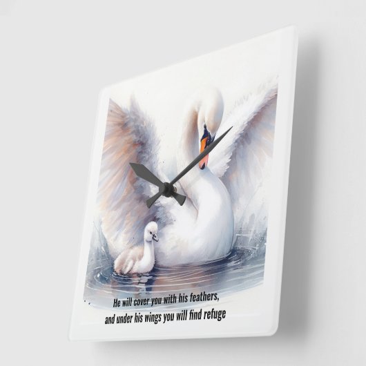 Psalm 91:4 Wings Gods beschermings Bijbelscriptie Vierkante Klok (Hoek)