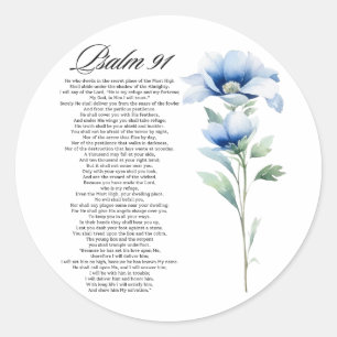 Psalm 91 Aquarel Blauwe Bloem Bijbel Schriftuur Ronde Sticker