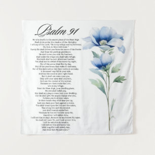 Psalm 91 Aquarel Blauwe Bloem Bijbel Schriftuur Wandkleed