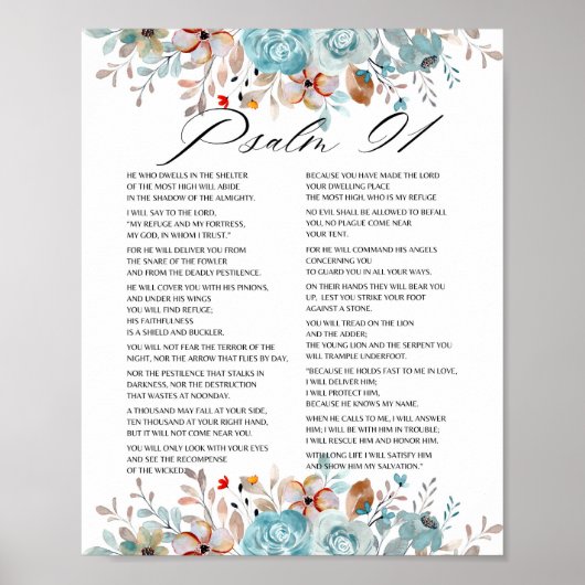 Psalm 91 Bijbel Schrift Bloemen Poster (Voorkant)