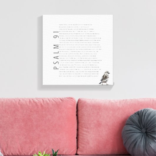 Psalm 91 Bijbelschrift Christelijke vogeltekening Canvas Afdruk (Insitu (Woonkamer))
