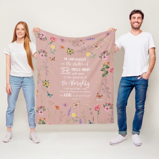 Psalm 91 Bijbelvers Wilde Bloemen Fleece Deken (In situ)