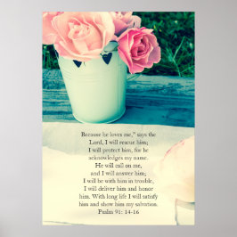 Psalm 91, Christelijk poster met roze rozen