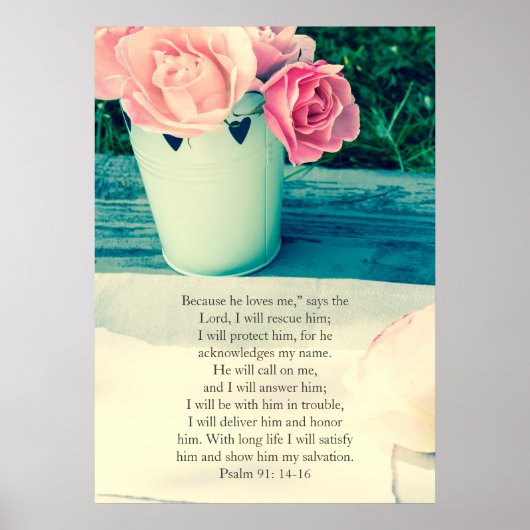 Psalm 91, Christelijk poster met roze rozen (Voorkant)
