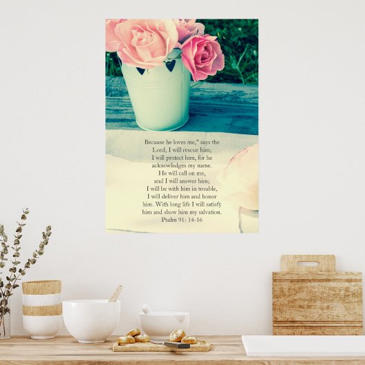 Psalm 91, Christelijk poster met roze rozen (Keuken)