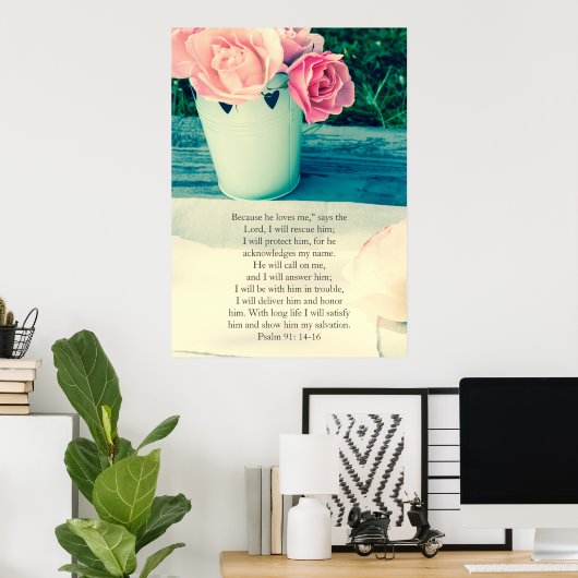 Psalm 91, Christelijk poster met roze rozen (Thuiskantoor)
