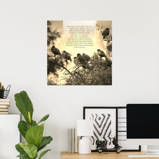 Psalm 91, Christelijk poster met vogels op de boom (Thuiskantoor)