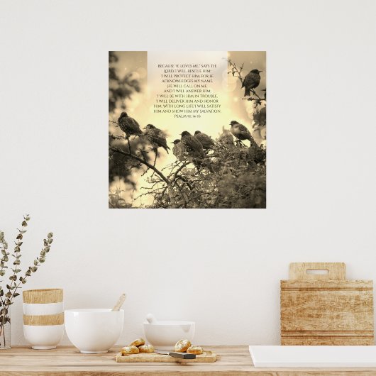 Psalm 91, Christelijk poster met vogels op de boom (Keuken)
