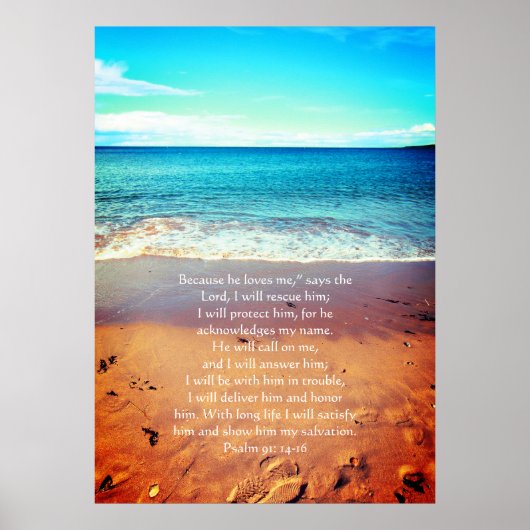 Psalm 91, Christelijk poster met zeegolven en zand (Voorkant)