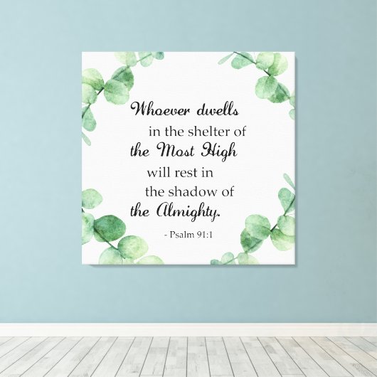 Psalm 91 Christelijke Faith Eucalyptus Wreath Bijb Canvas Afdruk (Insitu (Houten vloer))