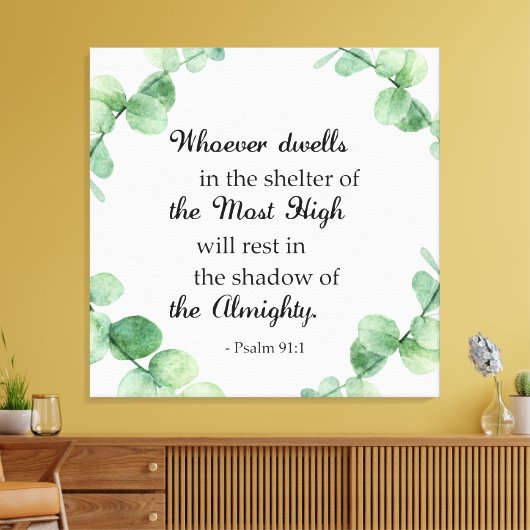 Psalm 91 Christelijke Faith Eucalyptus Wreath Bijb Canvas Afdruk (Insitu (Woonkamer))