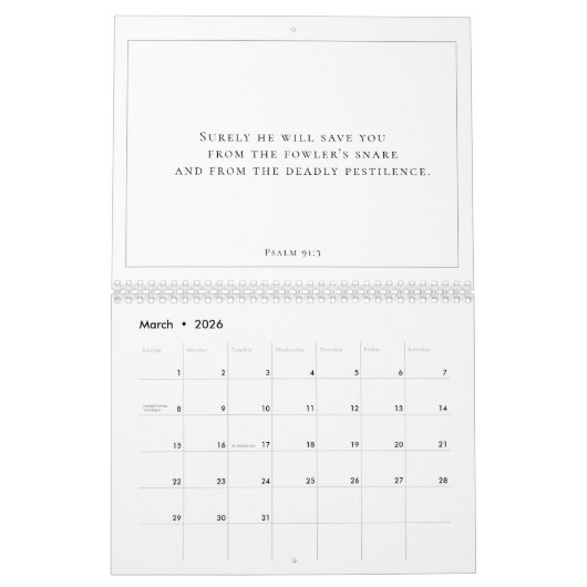 Psalm 91 Christelijke zwarte en witte scripts Kalender (Mar 2026)