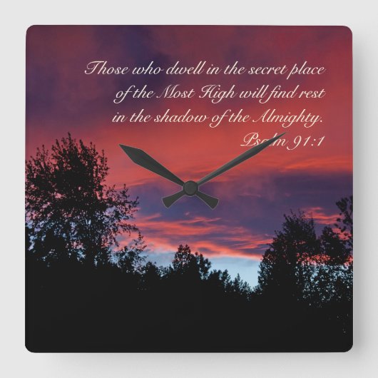 psalm 91 Diegenen die in de geheime plaats wonen, Vierkante Klok (Voorkant)