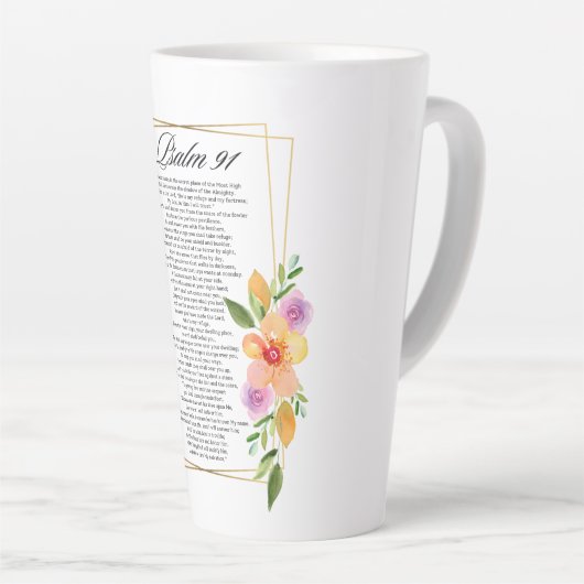 Psalm 91 Floral Geometrisch Lijst Latte Mok (Rechterhoek)
