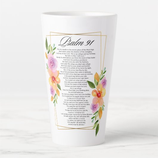 Psalm 91 Floral Geometrisch Lijst Latte Mok (Voorkant)