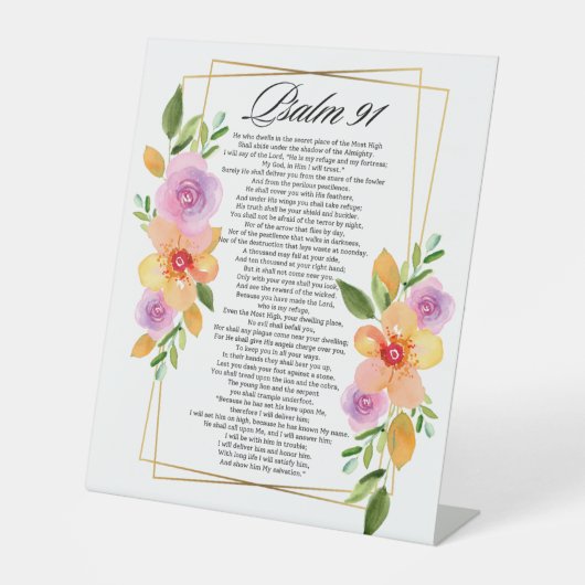 Psalm 91 Floral Geometrisch Lijst Reclamebord Met Voetstuk (Voorkant)