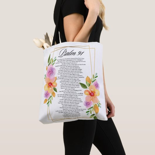Psalm 91 Floral Geometrisch Lijst Tote Bag (Dichtbij)
