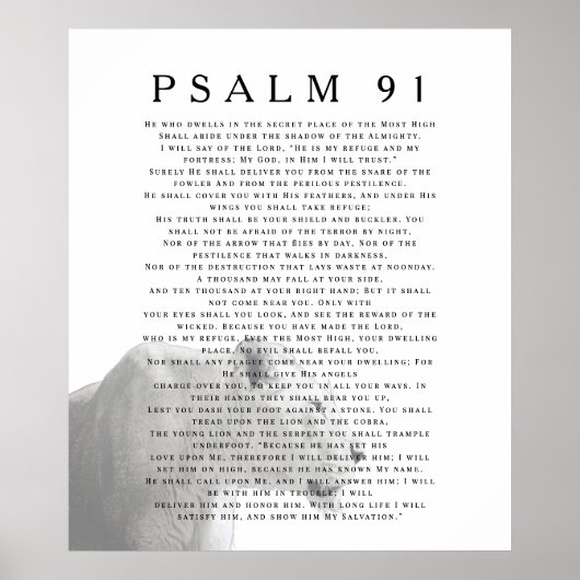 Psalm 91 Leeuw Christelijk Bijbelvers Kunst Poster (Voorkant)