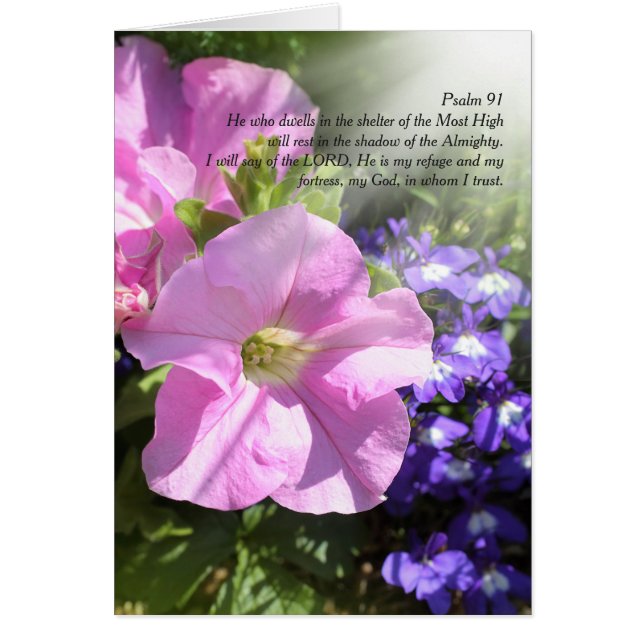 Psalm 91, lichtbundels en bloemen, gevouwen kaart (Voorkant)