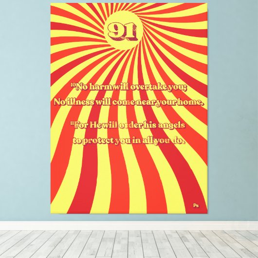 Psalm 91 No Harm Retro Zomer Zonnebrand Canvas Afdruk (Insitu (Houten vloer))