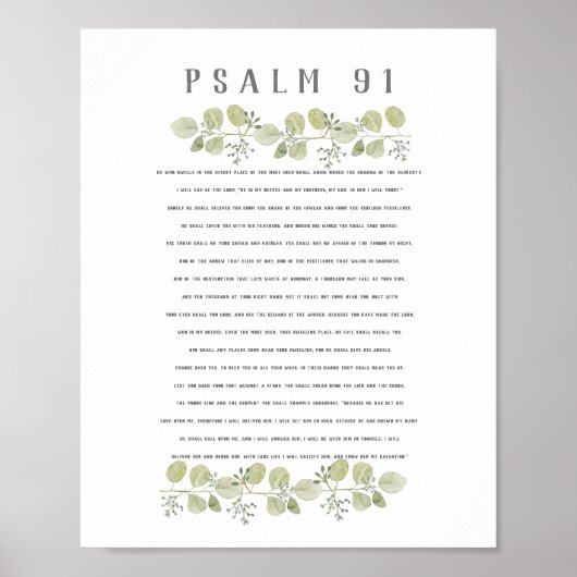 Psalm 91 Olijfgroen Eucalyptus Leaves Bible Art Poster (Voorkant)