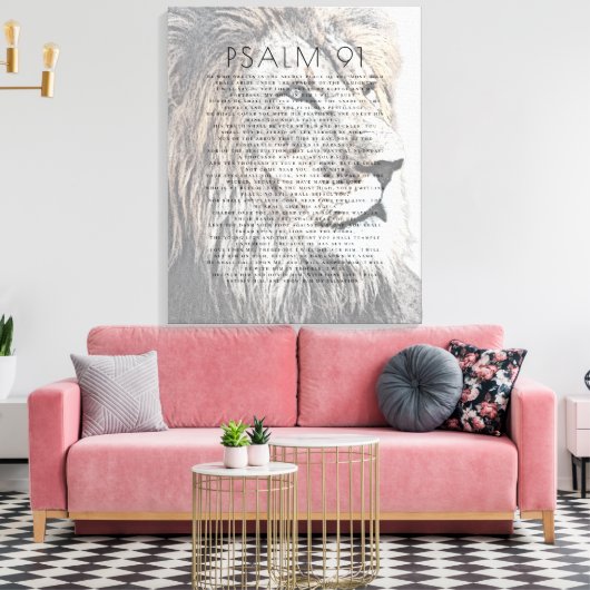 Psalm 91 Rustic Lion Head Christelijke Bijbelverse Canvas Afdruk (Insitu (Woonkamer))