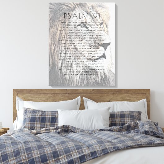 Psalm 91 Rustic Lion Head Christelijke Bijbelverse Canvas Afdruk (Insitu (Slaapkamer))