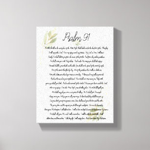 Psalm 91 Schrift Bijbel Kunst Aquarel Bladeren Canvas Afdruk