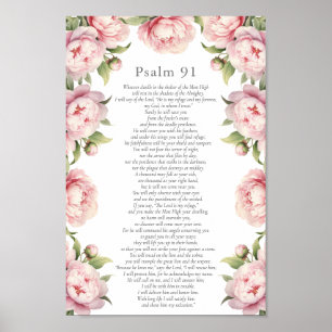 Psalm 91 Schrift Bijbel Verse Bloemen Blush Poster