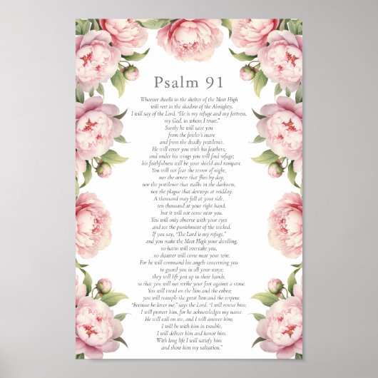 Psalm 91 Schrift Bijbel Verse Bloemen Blush Poster (Voorkant)