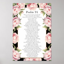 Psalm 91 Schrift Bijbel Verse Bloemen Blush Zwart Poster