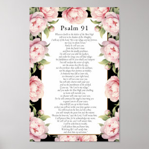 Psalm 91 Schrift Bijbel Verse Bloemen Blush Zwart Poster