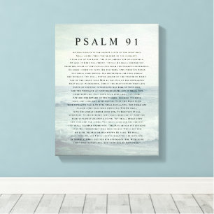 Psalm 91 Schrift Zachte Aqua Blau Rustige Strand Canvas Afdruk