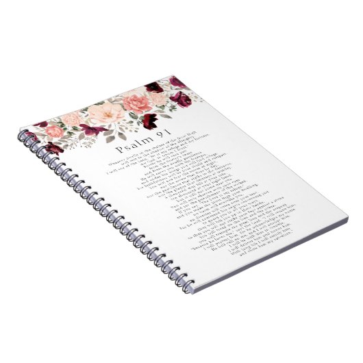 Psalm 91 Scripture Burgundy Blush Floral Notitieboek (Rechterzijde)