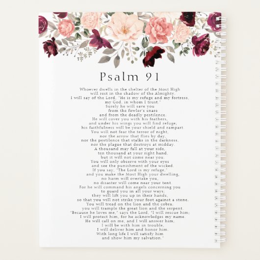 Psalm 91 Scripture Burgundy Blush Floral Planner (Achterkant)