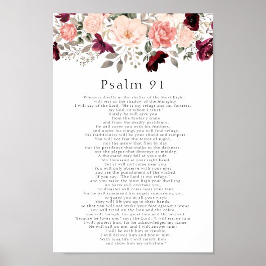 Psalm 91 Scripture Burgundy Blush Floral Poster (Voorkant)