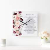 Psalm 91 Scripture Burgundy Blush Floral Vierkante Klok (Huis)