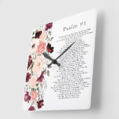 Psalm 91 Scripture Burgundy Blush Floral Vierkante Klok (Hoek)