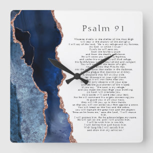 Psalm 91 Scripture Navy Blue Roos Gold Geode Vierkante Klok