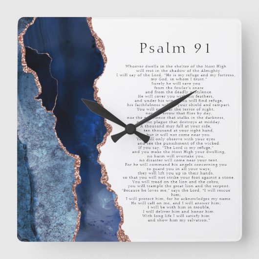 Psalm 91 Scripture Navy Blue Roos Gold Geode Vierkante Klok (Voorkant)
