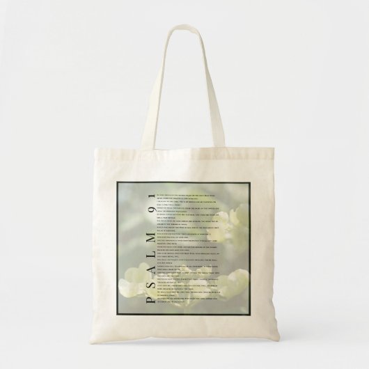 Psalm 91 Soft White Floral Christian Tote Bag (Voorkant)