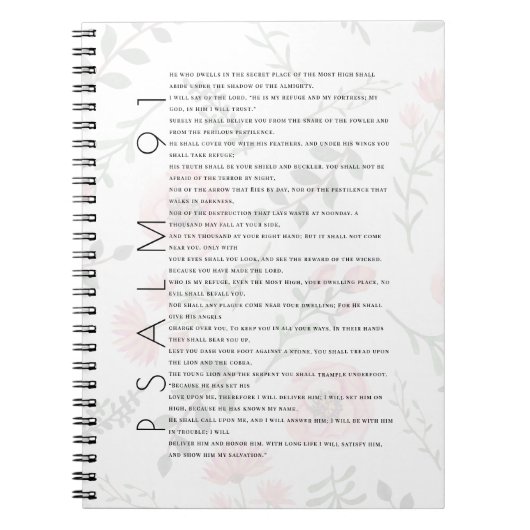 Psalm 91 Typografie Christelijk Floral Journal Notitieboek (Voorkant)