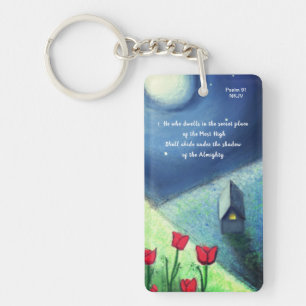 Psalm 91 Verses 1&2 (witte tekst) Acrylische Sleut Sleutelhanger