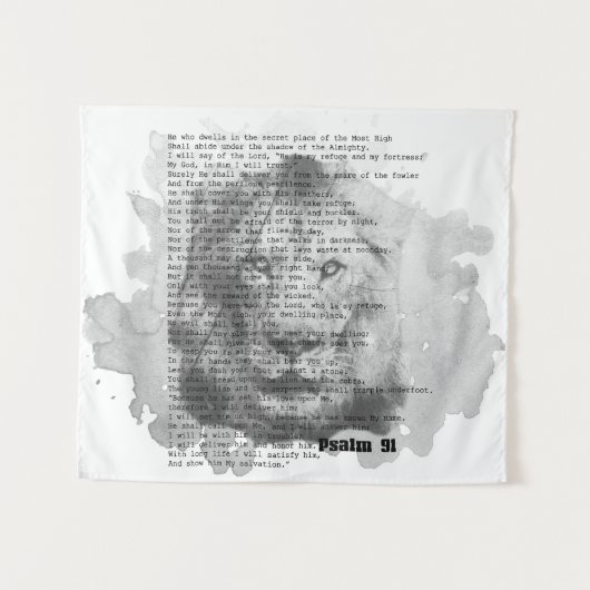 Psalm 91 Wall Art Black en White Lion Tapestry Wandkleed (Voorkant (horizontaal))