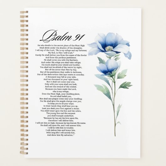 Psalm 91 Watercolor Blue Flower Bible Scriptures Planner (Voorkant)