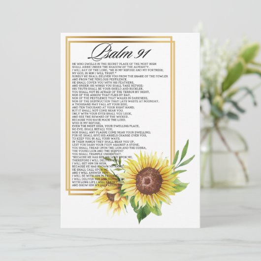 Psalm 91 Watercolor Sunflower Frame Scriptures Feestdagenkaart (Staand voorkant)